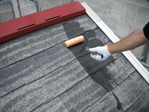 西尾市 Ｊアパート F棟 外壁塗装 屋根塗装 シリコンコース屋根シーラ塗装中