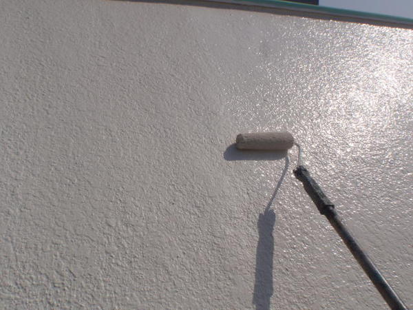 安城市　Ｍ事務所　外壁塗装　屋根防水ﾄｯﾌﾟｺｰﾄ　無機コース上塗り工程外壁