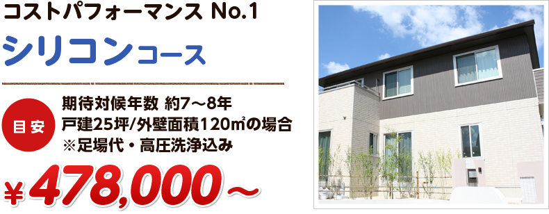 コストパフォーマンスNo.1一般シリコンコース目安期待対候年数約10年35坪・2階建住宅 ￥598,000～